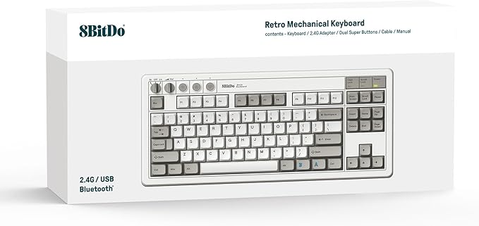 8BitDo Retro Mechanical Keyboard Bluetooth/2.4G/USB-C Hot Swappable Gaming Keyboard with 87 Keys Dual Super Programmable Buttons for Windows and Android - M Edition