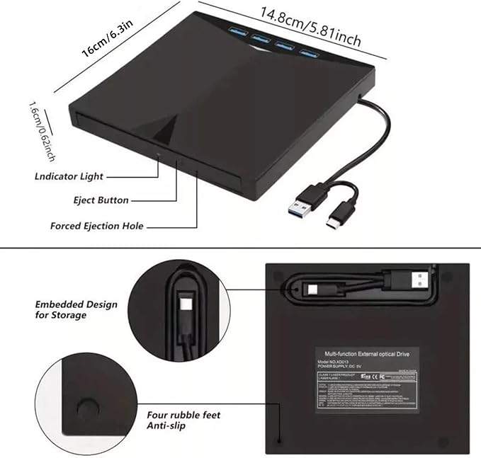 7 in1 External CD DVD Drive USB 3.0 DVD &amp CD-ROM +/-RW Disc Drive Player Burner Reader Writer for Laptop PC Desktop