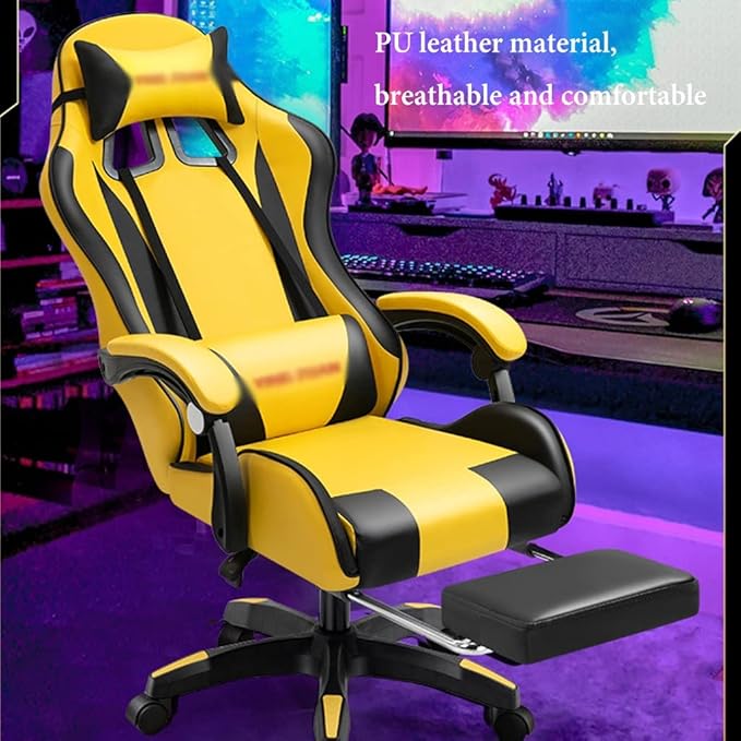 GIZNXBA Gaming Chair with Footrest Ergonomic Computer Chair Gaming Lumbar Support Backrest and Seat Height Adjustable Swivel Recliner Racing Office Chair Video Game Chair (Color : /Yellow)