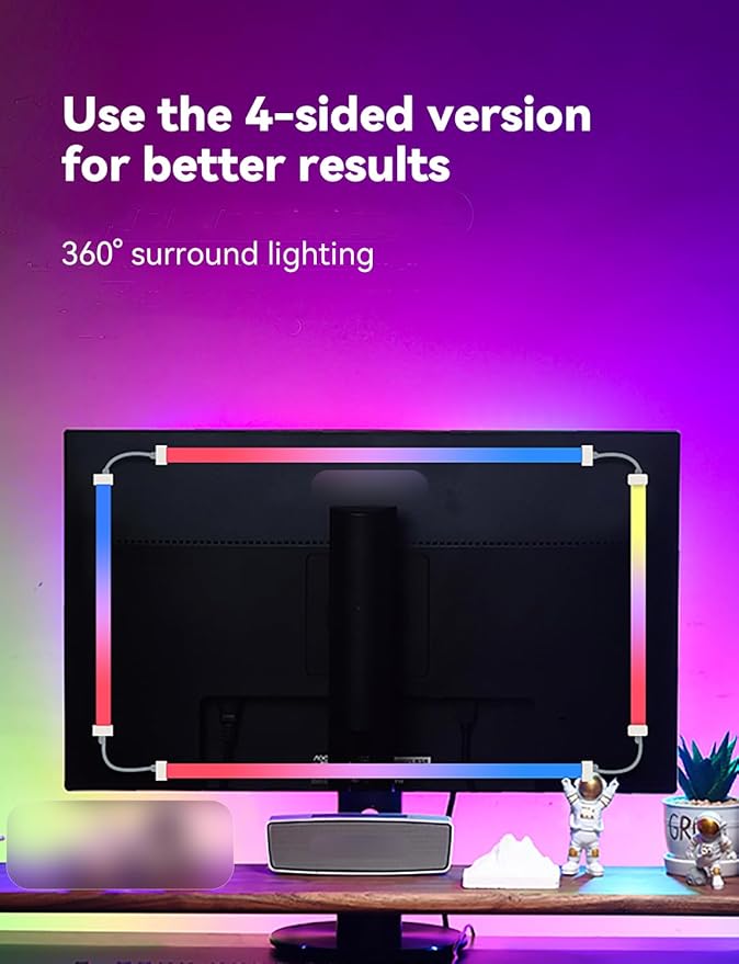 Monitor LED Backlights for PC &amp Mac LED Strip Light Sync with Screen Color/Music Computer Light Bar Behind Screen LEDs for Desk Gaming USB Port Software Control G100 (4-Side 27inch)