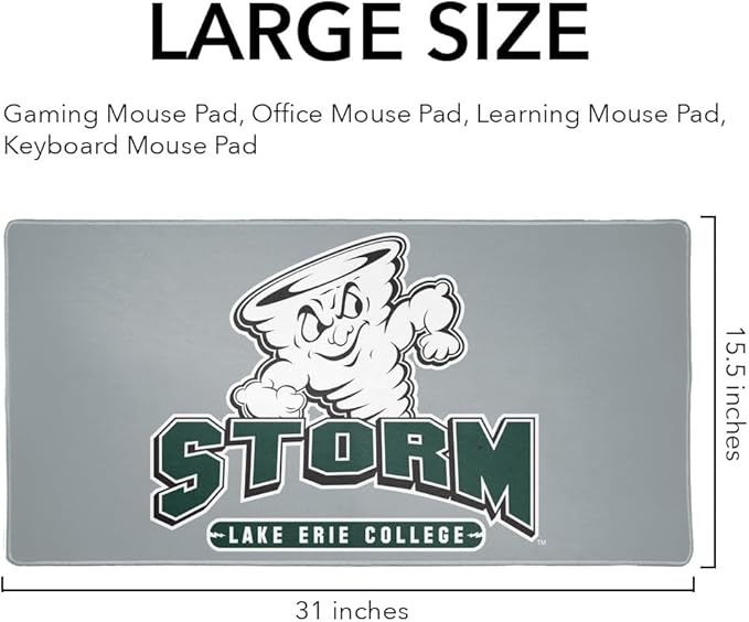 Lake Erie College LEC Storm Primary Logo Large Gaming Mouse Pad Desk Mat with Stitched Edges Non-Slip Base for Gamer Home and Office 31.5 x 15.7