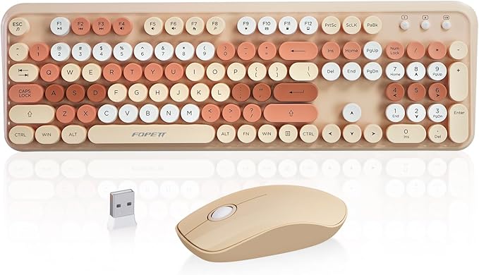 Wireless Keyboard and Mouse Combo 2.4 GHz Wireless Full-Sized Typewriter Keyboard Mouse for Windows Computer Desktop PC Laptop (MilkTea)