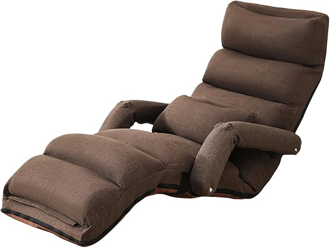 Floor Chair with Back Support and Arms Filled with High-Density Sponge and PP Cotton No Assembly is Required Sofa Chair 4 Parts Can Be Adjusted(Brown)