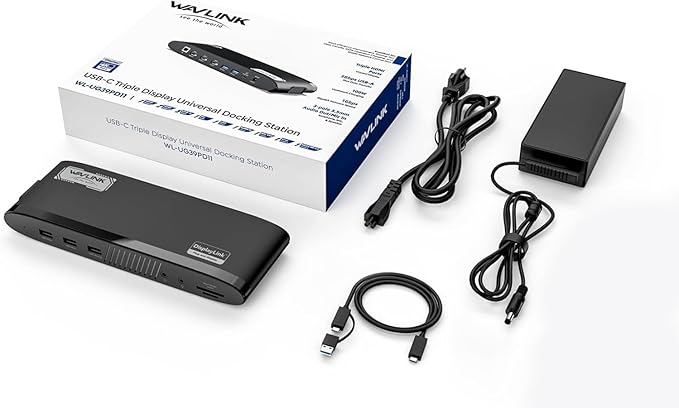 WAVLINK DisplayLink Docking Station 3 Monitors USB-C Laptop Dock Dual 2K + 4K for Mac &amp Windows 13-in-1 with 100W Charging 3 HDMI 5 USB Ports Ethernet SD/TF Audio
