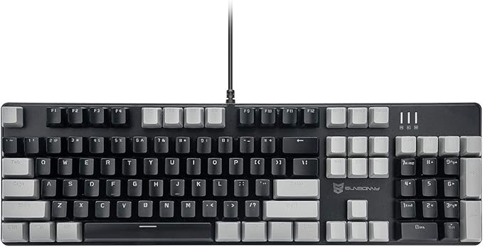 LED Backlit Full Size Wired Mechanical Gaming Keyboard | Black Switch 104 Keys US Layout Hot Swappable Full Size Mechanical Keyboard | White LED Backlit PC Gaming Keyboards (Black &amp Grey Color)