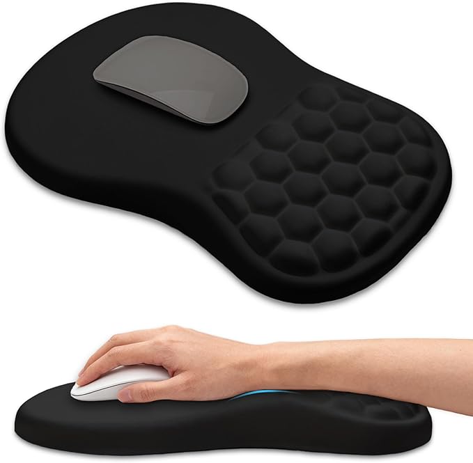 Ergonomic Mouse Pad Wrist Rest Carpal Tunnel Pain Relief Wrist Support Mousepad with Massage Bulge Memory Foam (Black 11.8x7.9 in)