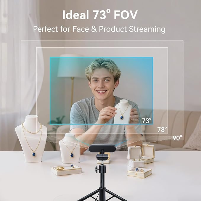EMEET C60E 4K Webcam with Tripod Streaming Camera with PDAF Autofocus Dual Microphones Auto Light Correction 73° FOV Plug &amp Play USB Webcam for Live Streaming Gaming &amp Real-Time Interact