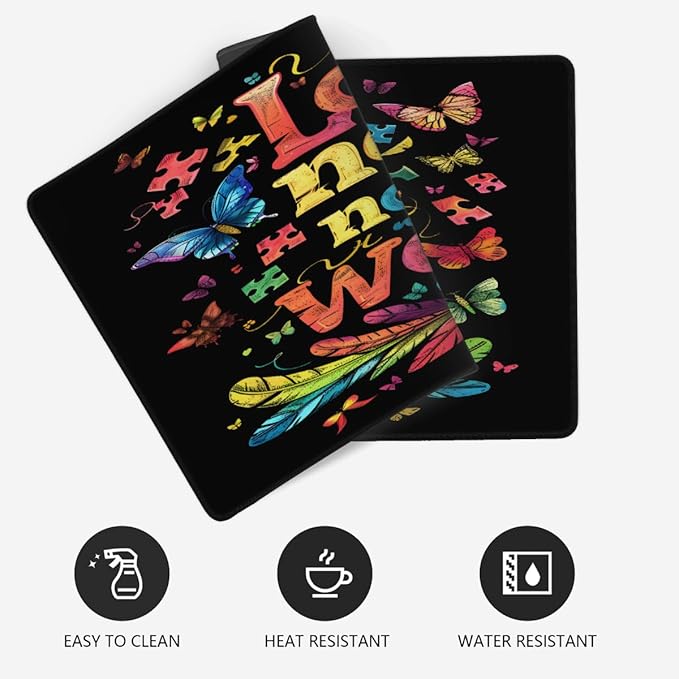 Large Mouse Mat Autism Word Color Computer Mousepad with Non-Slip Rubber Base Waterproof Mouse Pad Desktop Keyboard Pad for GamerHome School Laptop Office Accessories35.4x15.7 in