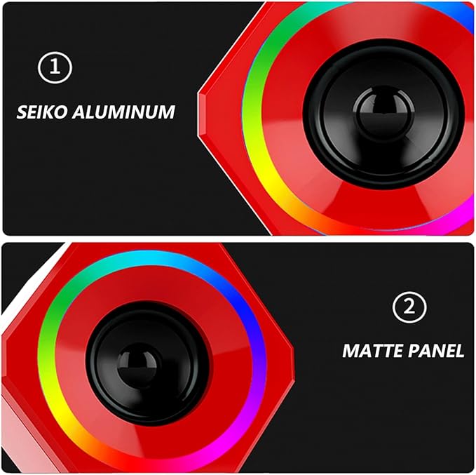 Generic Computer Speaker Game Wired RGB Speaker USB and 3.5mm Audio Inputs RGB Lights Desktop Small Speaker Red