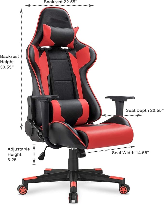 WANYE Ergonomic Gaming Chair Gaming Chair Reclining Back Gaming Chair Adjustable Height PU Leather Gaming Chair Office Chair with Footrest (Blue) red
