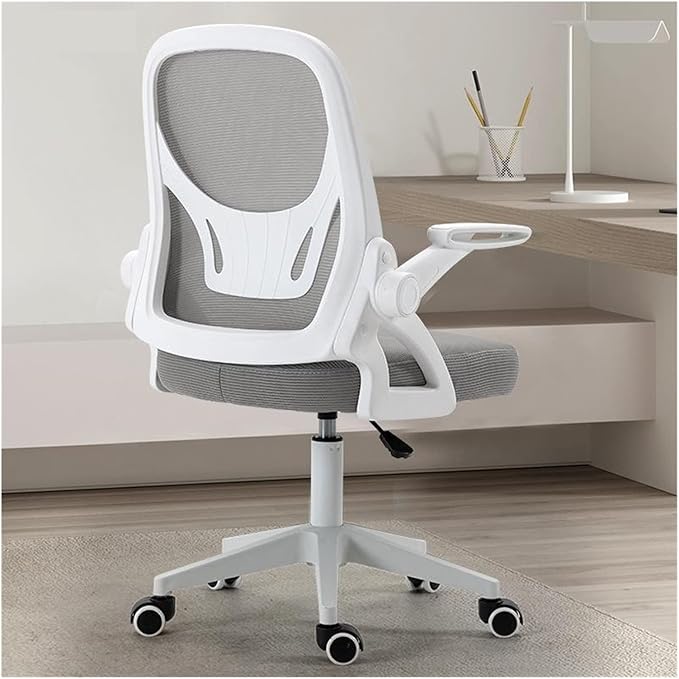 Adjustable Office Computer Chair with Armrest Mesh Office Chair Computer Indoor Bedroom Swivel Adjustable Liftable Gaming Chairs(White Gray)