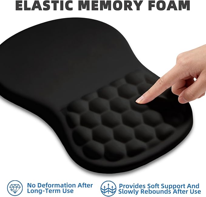 Ergonomic Mouse Pad Wrist Rest Carpal Tunnel Pain Relief Wrist Support Mousepad with Massage Bulge Memory Foam (Black 11.8x7.9 in)