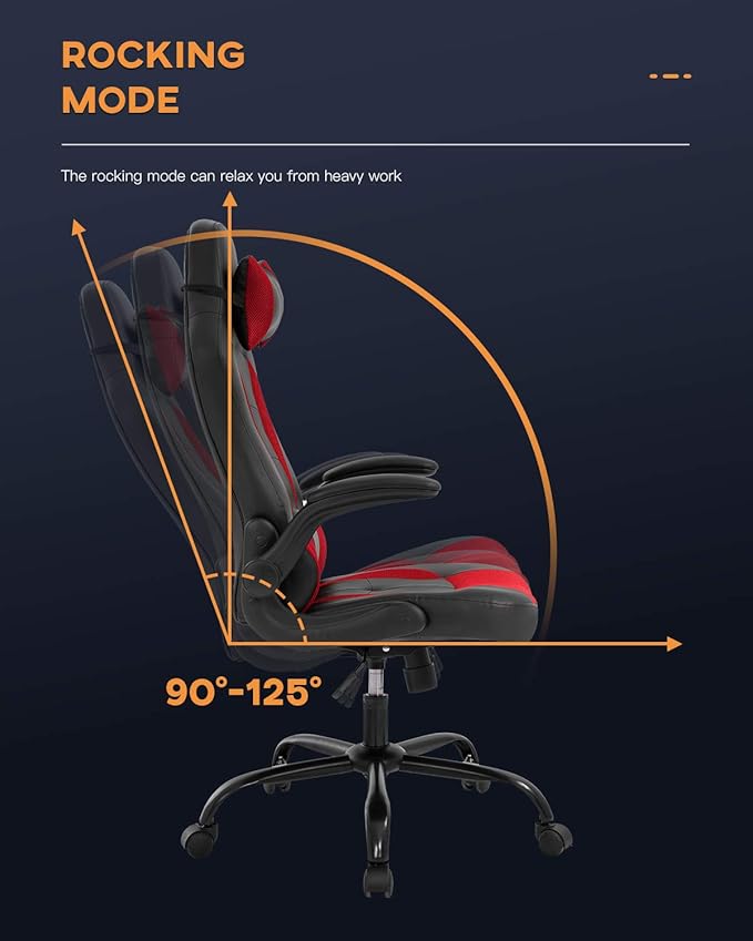 PC Gaming Chair Video Game Chair Racing Style Office High Back Desk Executive PU Leather Rolling Task Swivel Computer with Lumbar Support HeadrestRed