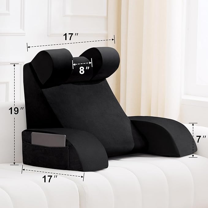 Reading Pillow for Sitting in Bed Adult Back Pillow for Bed Sitting up Backrest Pillow with Arms Back Support Pillows for Gaming Lounging Watching TV Medium 19 Black