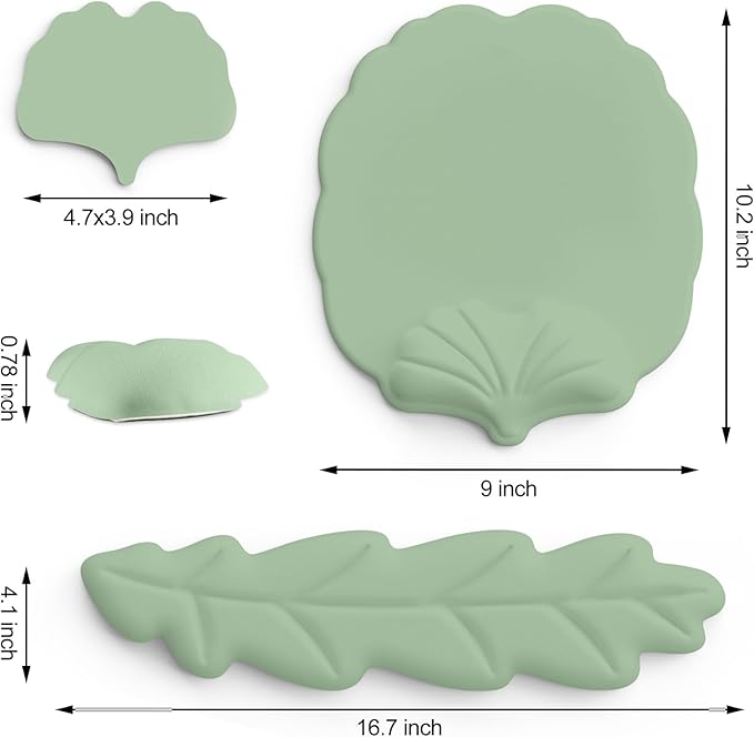Keyboard Wrist Rest and Mouse Pad with Wrist Support Set Ergonomic Leaf Shape Mouse Pad with Non-Slip Base Pain Relief Memory Foam Mousepad for ComputerLaptopHome Office Green