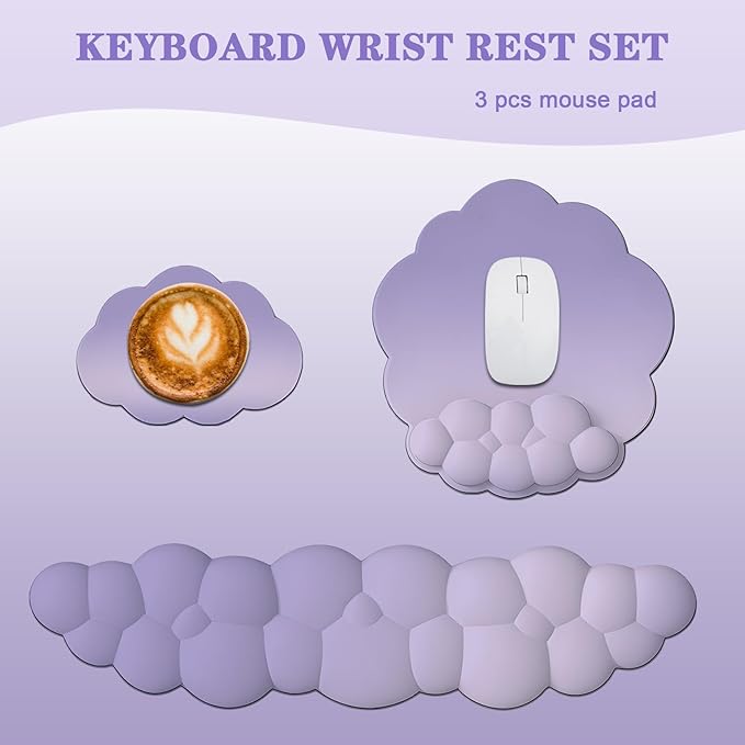 Ergonomic Mouse Pad with Wrist Rest Set Soft Purple Ombre Keyboard Mouse Wrist Support Memory Foam Mousepad for Home Office Work Computer Laptop Non-Slip Base