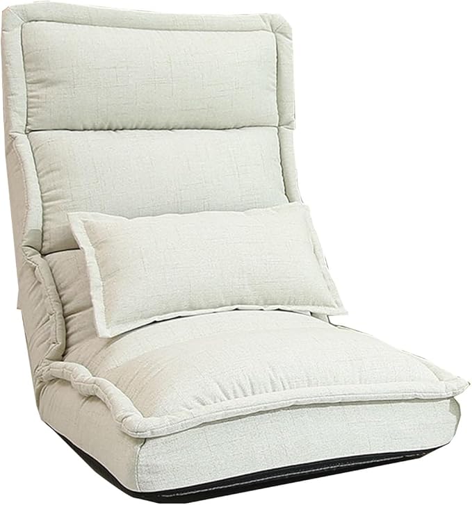 Floor Chairs for Adults Floor Lounger with 5-Position Adjustable Backrest and Headrest Folding Floor Gaming Chair Folding Lazy Sofa Chair for Living Room Bedroom(/Beige)