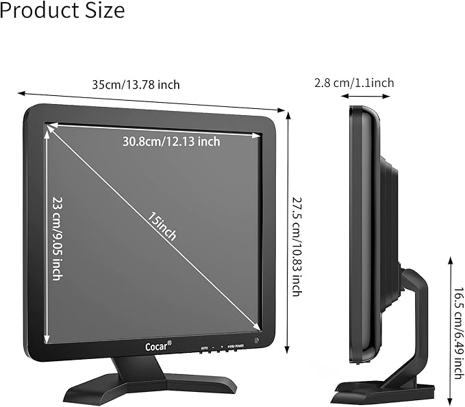 Cocar 15-inch Touchscreen Monitor LCD 1024x768 Resolution with VGA Input for PC Office Retail Restaurant Bar Warehouse &amp POS Systems
