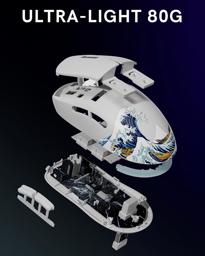 G57 Wireless Gaming Mouse 8000 DPI 80g 2.4G/Bluetooth/USB-C Rechargeable Wireless Mouse with 5 Programmable Buttons for PC/Mac White