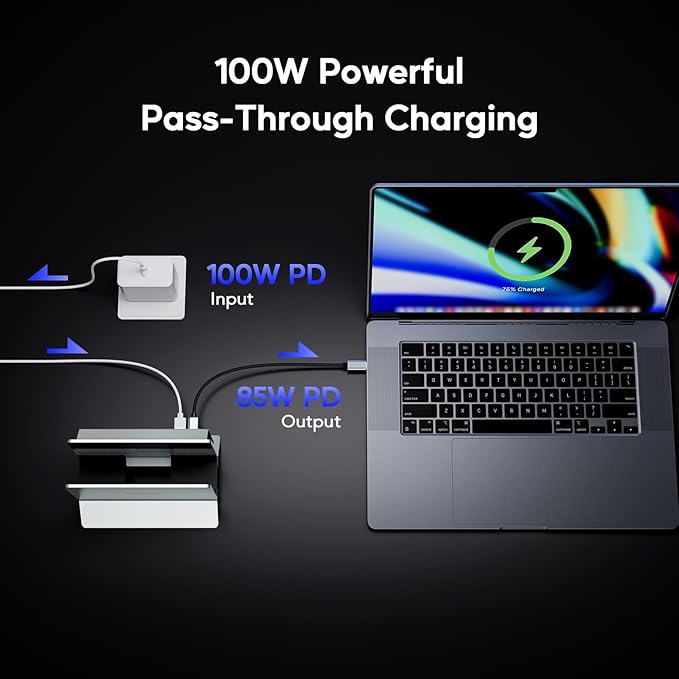 MacBook Pro Air Docking Station Vertical USB C Laptop Docking Station with M.2 SSD Slot HDMI 4K@60Hz 4 USB A/C Max 10Gbps Ethernet SD/TF PD Dock for MacBook/USB-C Win Laptops - Silver