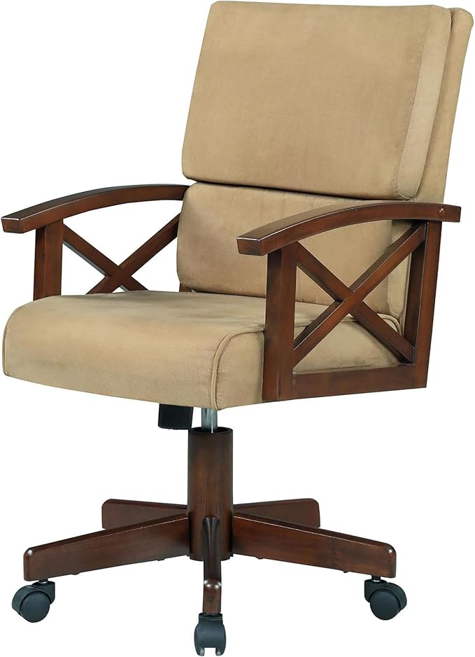 Tan and Upholstered Game Chair with Casters