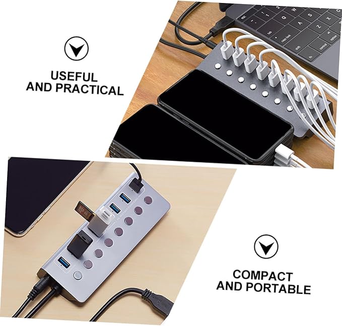 USB Hub with Separate Power Switches USB Extension Device Compact Lightweight for Laptop Office Travel