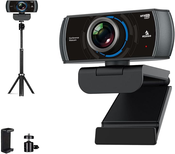 NexiGo 60FPS 1080P Webcam Kits N980P HD Web Camera with Microphone 120 Degrees Wide-Angle Software Control Lightweight Mini Tripod Extendable Stand for Zoom/Skype/Teams