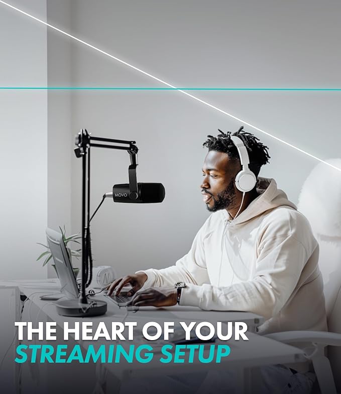 Movo UM6 Dynamic Podcast Microphone with Built-in GainCast Preamp - XLR and USB C Outputs - Studio Mic for Gaming Podcasting Streaming Vocals Computers and Content Creation