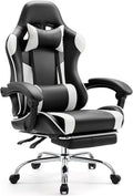 Sweetcrispy Video Game Desk Chair - Ergonomic Computer with Footrest and Comfy Lumbar Support PU Leather Recliner with Headrest Dynamic Armrest Height Adjustable with 360° Swivel White Adults