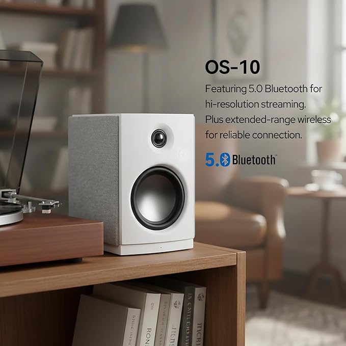 HiVi-Swans OS-10 HiFi Stereo Speakers Bluetooth 5.0 Active Computer Bookshelf Speakers - 4'' Dynamic Woofer Powered Desk Speakers 62w RMS with Touch Control for PC/Phone/TV - White