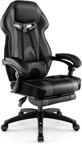 COSTWAY Gaming Chair Ergonomic Adjustable Racing Video Game Chair w/Retractable Footrest Padded Headrest &amp Lumbar Support High Back Reclining Home Office Computer Gamer Chair for Adults (Grey)