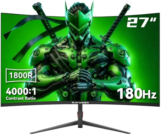 27 inch Curved Gaming Monitor 180Hz Full HD 1080P 1800R Computer Monitor Display with FreeSync &amp Eye-Care 4000:1 Contrast RatioSupport VESA DP HDMI Port for Gaming Home Office