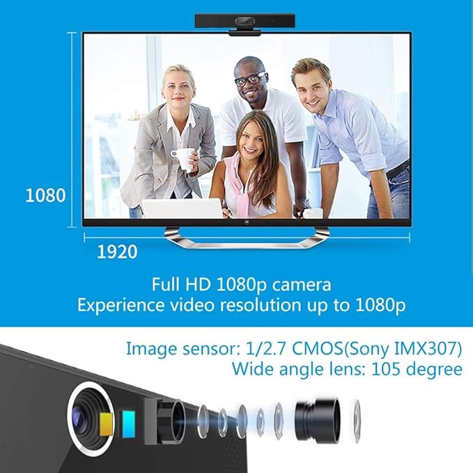 JACKLY Conference Room Camera with Microphone and Speaker Wide Angle USB Video Conference Camera for Mac PC Laptop Desktop (Black with Inverted Phase)