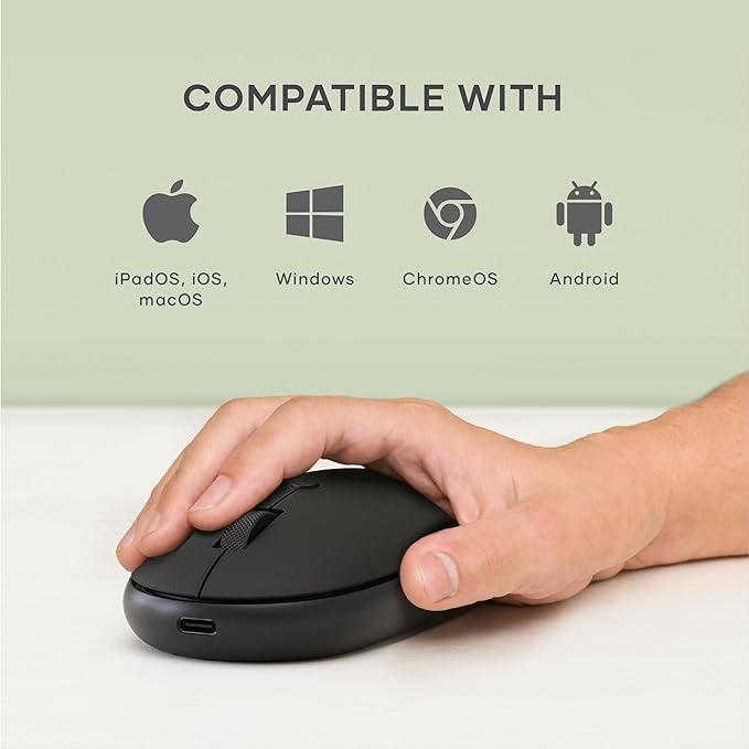 Satechi OntheGo Bluetooth Mouse with USB C Rechargeable Battery Connect up 3 Devices Compact and Portable Wireless Mouse for Laptop Computer Tablet – Black