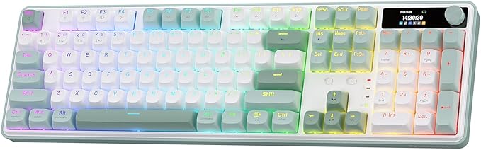 Redragon K761 Wireless Gasket Gaming Keyboard w/Hype Screen &amp Knob 104 Keys Mechanical Keyboard Easy-Control 1.26’’ TFT Info Display 5-Layer Noise Dampening Custom Linear Switch Jade Cloud Co