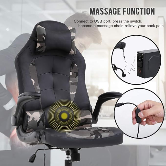Gamer Chair Ergonomic Gaming Chairs for Adults High Back Desk Chair Computer Chair with Lumbar Support Headrest Adjustable PU Leather Rolling Swivel Task Gamer Chairs for Adults