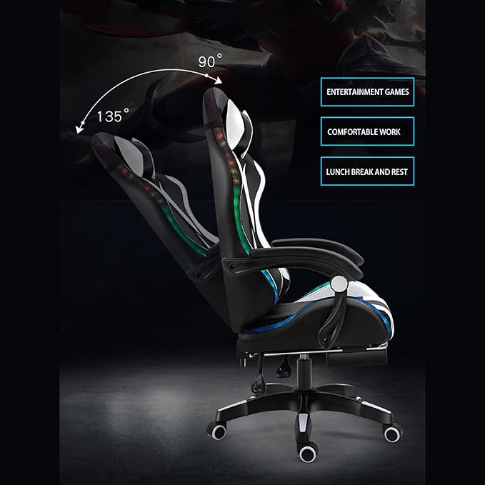 Gaming Chair with footrestGamer Chair with 200lb Capacity for Adults and Teens Racing Style Computer Chair with Headrest and Lumbar Support (BlueAudio&ampLighting)