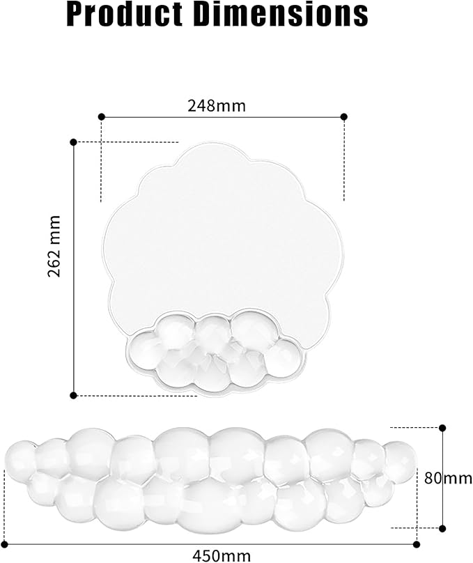 Mouse Pad with Wrist Rest Soft Cloud Gel Keyboard Mouse Pad Set with Hand Wrist Support Cute Non Slip Office Desk Accessories for Comfort/Pain Relief/Computer/Laptop (2Pc Clear Cloud)