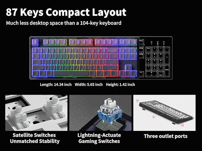 MK870 Wireless Mechanical Gaming Keyboard80% Purple Custom Creamy Sound Keyboard with Shine Through PBT KeycapsPre-lubed Linear SwitchesHot-SwappableRGB Backlit2.4GHz/USB-C/BT5.0