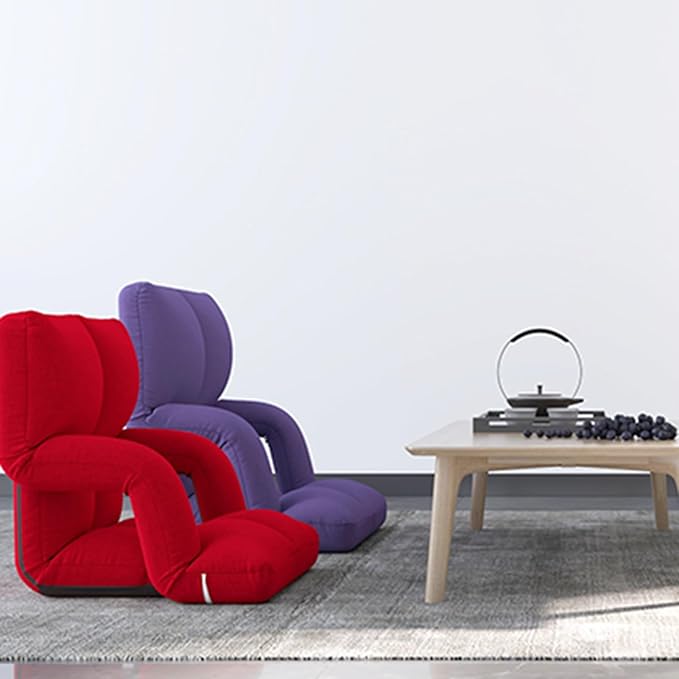 Floor Chair Back Support Folding Sofa Adjustable Positions Padded Lazy Sofa Breathable Floor Gaming Chair for Reading Meditating(Purple)