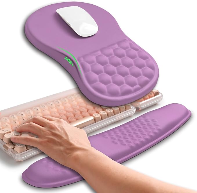 Hokafenle 2in1 Combination Wave Keyboard Wrist Rest and Ergonomic Curvature Mouse Pad Wrist Support for Relieve Wrist Pain Filled with Soft Cushion Memory Foam Purple Lilac