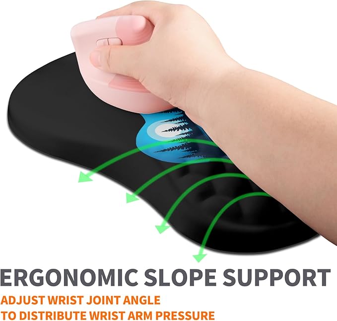 Ergonomic Joint Wrist Support Mouse Pad with Memory Foam Cushion Massage Bump Carpal Tunnel Pain Relief Mousepad Slope Design for Wrist Rest 11.8x7.9 in Guitar