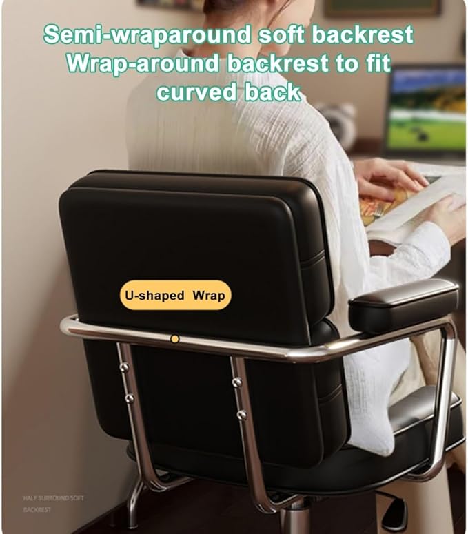 YCKEGEW Leather Swivel Office Chair with Wheels and Arms Ergonomic Desk Chair Tilting BackrestComputer Chair Height AdjustableExecutive Chair for Office(CoffeeSliver Legs)