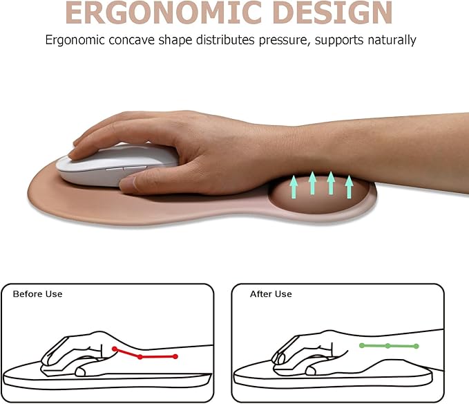 Gel Mouse Pad with Wrist Rest Ergonomic Office Keyboard Wrist Rest and Mousepad with Wrist Support Computer Mouse Pad with Non-Slip PU Base and Desk Accessories Mat for Home &amp Gaming Mocha Sand