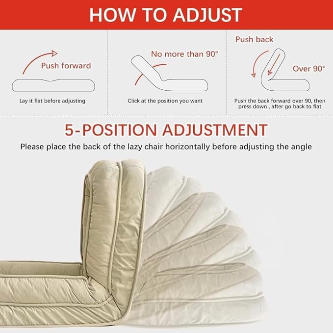 ELEFOCUS Adjustable Bean Bag ChairMulti-Function Folding Tufted Soft with Filler Couch Bed Chaise Lounge Indoor(C)