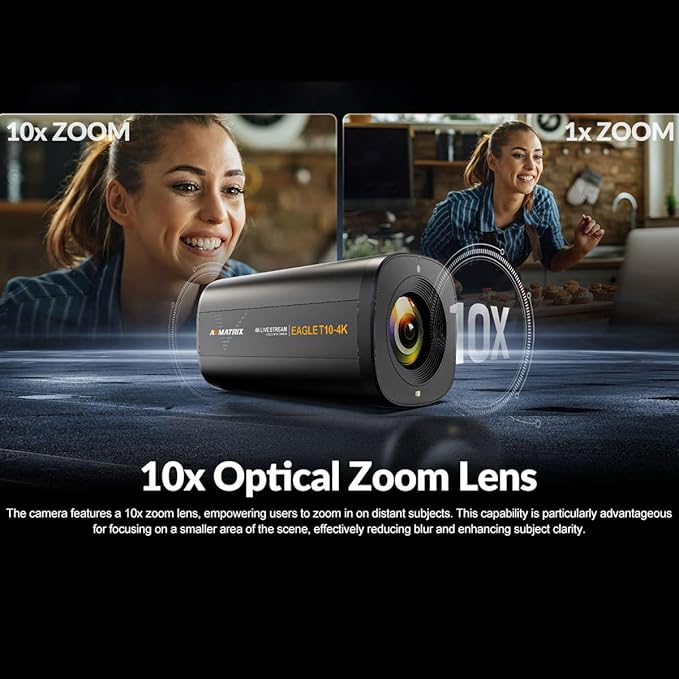 AVMATRIX EagleT10-4K Autofocus 4K 10x Zoom Livestream PTZ Camera Webcam with Dual 4K HDMI &amp USB Outputs/RS485 Serial &amp Audio Input 1/2.8 Sensor for Desktop Computer Laptop Meeting Video Calls