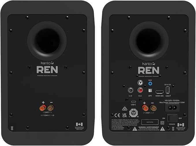 Kanto REN MB Bluetooth Powered Bookshelf Speakers - Matte Black Pair with 1 Year Amber Protection Extension Plan (2024)