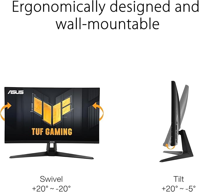 ASUS TUF Gaming 27 2K HDR Monitor - QHD (2560 x 1440) 180Hz 1ms Fast IPS 130% sRGB ELMB Speakers Freesync Premium G-SYNC Compatible DisplayPort &amp 2 x HDMI Tilt/Swivel VESA Black