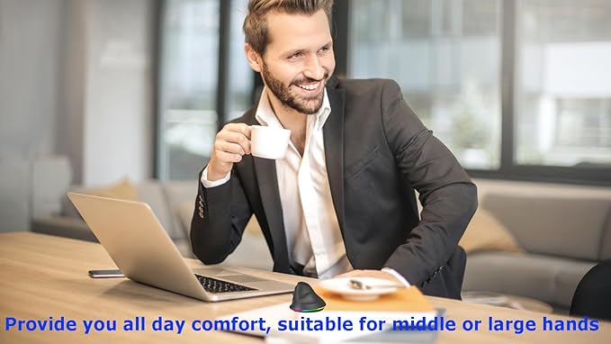 Wireless Mouse Bluetooth Rechargeable Dual Mode Ergonomic Vertical Large Carpal Tunnel Ergo Optical Travel Cordless Mice for PC Laptop Computer Mac iPad Pro MacBook Pro/AirRGB LightSide Buttons