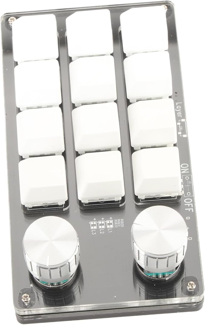 KUIDAMOS 12 Key Mini Mechanical Gaming KeyboardMacro Keyboard Knob with Type C to USB Interface Mini One-Handed Mechanical Gaming Keypad One-Click Start for Linux OS X(White)
